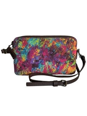 Vida Vibrant Multicolored Artistic Print Fabric Crossbody Bag Leather Strap